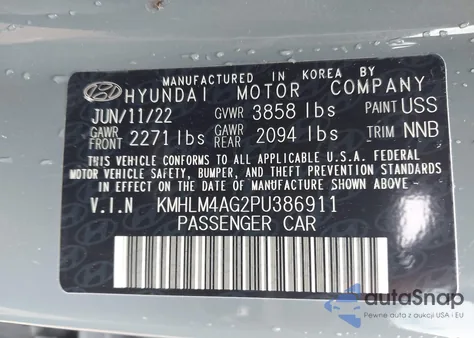 2023 Hyundai Elantra Sel z USA, uszkodzony, nr VIN KMHLM4AG2PU386911